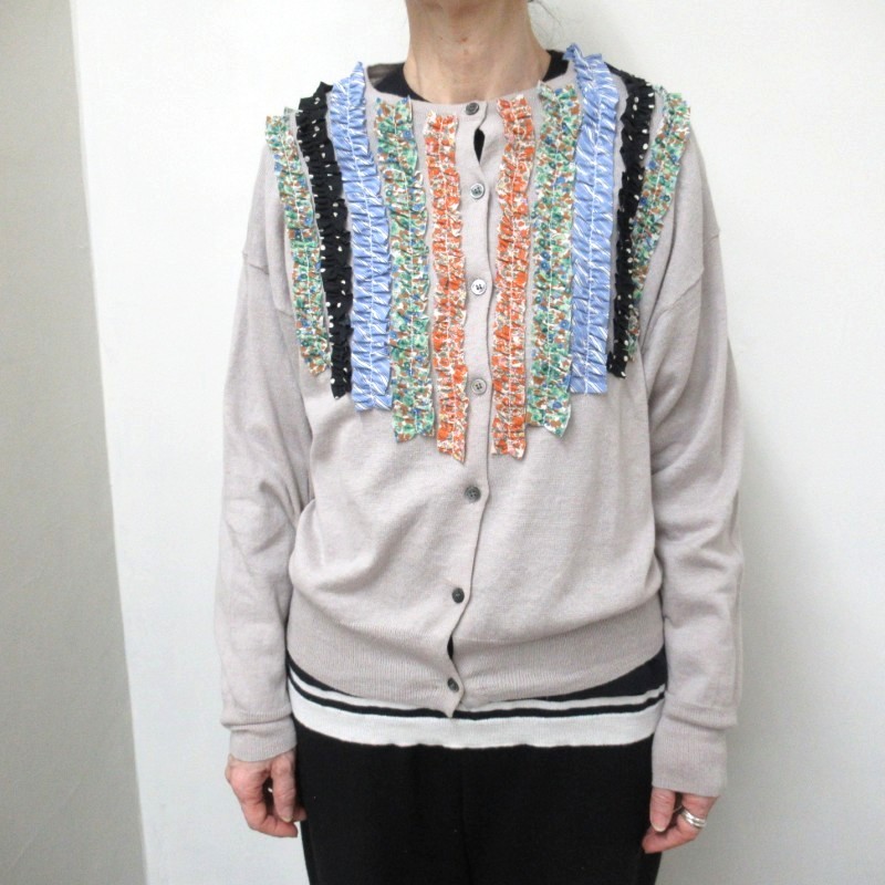 mao made  フリルカーディガン /GREミックス系101